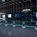 Geographic Data History Museum Digital Display Hall With Interactive Screens And Tech Grid 3d model