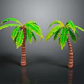 Two Palm Trees with Lush Green Leaves and Brown Trunks on Gray Background with Reflections