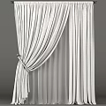 White Vertical Striped Curtains with Tieback and Sheer Lining for Window Decoration 3d model