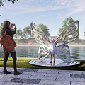 Butterfly Sculpture Photo Spot With Night Lighting And Waterfront View