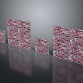 Multiple Red Brick Walls in Different Sizes Displayed on Black Background with Reflections 3d model