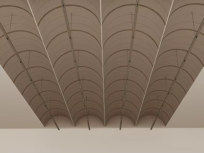 Modern Suspended Ceiling Design with Curved Plaster Lines and Recessed Lighting Fixtures 3d model