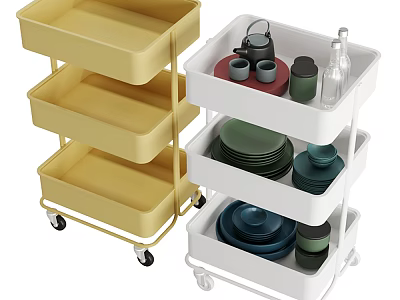 Commercial Multi Tier Storage Rolling Cart With Wheels For Kitchen Supplies In Yellow White 3d model