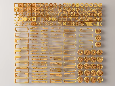 Gold Wall Decor With Various Geometric Shapes And Ornamental Patterns 3d model