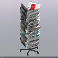 Functional Magazine Rack With Multiple Shelves Holding Various Magazines On Wheels 3d model