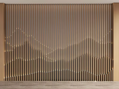 Elegant Modern Background Wall With Vertical Slats Mountain Pattern And Lighting Interior Design 3d model