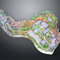 Architectural Model of Residential Buildings with Green Landscape and Surrounding Vegetation