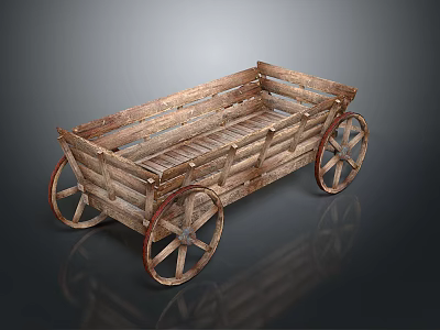 Vintage Wooden Cart With Open Frame Design And Large Spoked Wheels 3d model