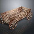 Vintage Wooden Cart With Open Frame Design And Large Spoked Wheels