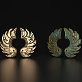 Artistic Wing Shaped Decorative Ornament Set with Golden and Greenish Finish for Home Decor