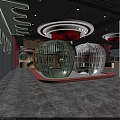Luxury Club Lounge Interior With Circular Ceiling Red Central Decor Geometric Walls And Green Plants