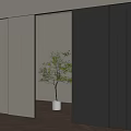 Modern Sliding Doors In Beige Gray With Warm Light Potted Plant And Wooden Floor