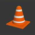 Orange Traffic Cone With White Stripes On Black Reflective Background 3d model
