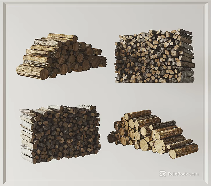 Natural Stone And Wood Stacked Piles With Various Shapes For Home Decor 3d model 