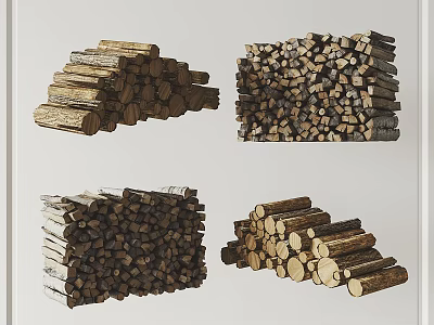 Natural Stone And Wood Stacked Piles With Various Shapes For Home Decor 3d model