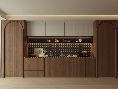 Modern Wooden Sideboard With LED Lighting And Storage Drawers In Dining Room 3d model