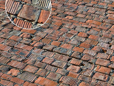 Traditional Red Brick Pavement With Textured Cobblestone And Vintage Pattern Design 3d model
