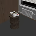 Woven Side Table With Magazine In Room Corner Near Wooden Cabinet And Window