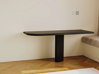 Modern Black Side Table with Cylindrical Leg in Corner by Light Wall and Wooden Floor 3d model