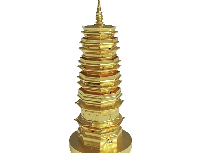 Golden Multi tiered Pagoda With Intricate Layered Structure And Decorative Base 3d model