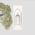 Arched Design Wall Lamp With Architectural Details And Green Plant Decoration