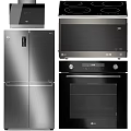 Sleek Modern Kitchen Appliances Stainless Steel Refrigerator Range Hood Microwave Oven With Black Finish