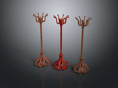 Modern Wooden Coat Racks With Red And Brown Finish And Unique Base Design 3d model