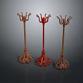 Modern Wooden Coat Racks With Red And Brown Finish And Unique Base Design