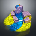 3D Natural Scene Model With Flowing Blue Water Stream Purple Rocks and Yellow Grass