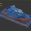Detailed Military Vehicle Tank Model with Tracks and Turret on Wooden Display Base