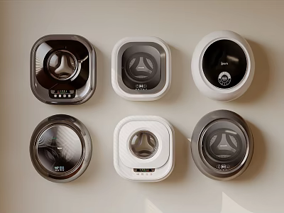 Various Modern Washing Machines With Black And White Designs On 3d model
