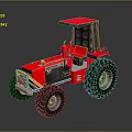 Red Farm Tractor With Cab Large Black Tires And Decorative Front Design