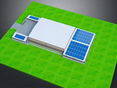 Cartoon Scene Featuring Building With Solar Panels On Roof And Green Grass Field 3d model