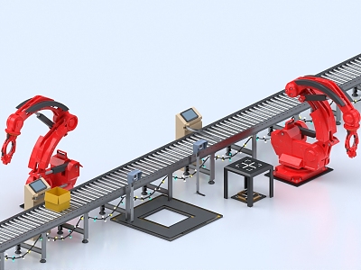 Mechanical arm assembly line workshop conveyor belt workshop industrial equipment logistics production line production line 3d model