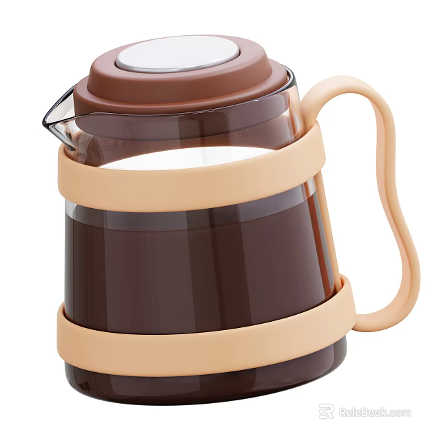 Stylish Brown And Beige Kitchen Kettle With Transparent Body Strap Design And Handle 3d model 