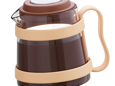 Stylish Brown And Beige Kitchen Kettle With Transparent Body Strap Design And Handle 3d model