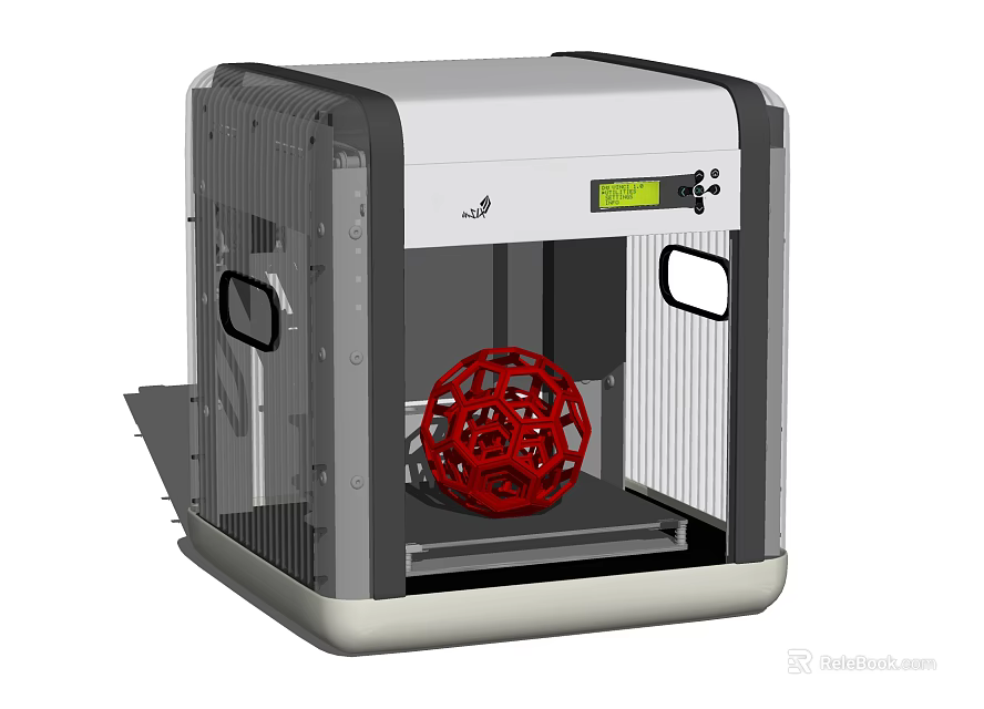 Office 3D Printer Appliance with Red Intricate Printed Model Inside 3d model 