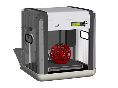 Office 3D Printer Appliance with Red Intricate Printed Model Inside 3d model