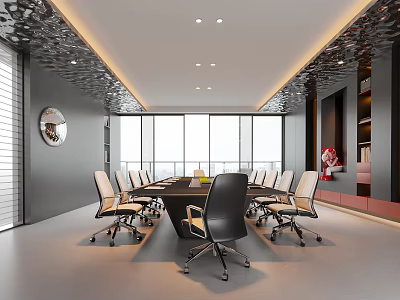 Modern Conference Room Interior Design With Large Windows Long Table And Comfortable Chairs 3d model