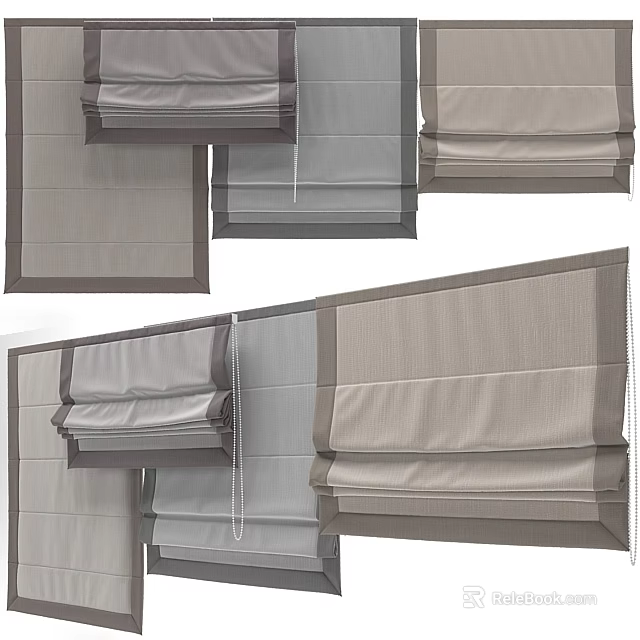 Elegant Window Curtains Featuring Neutral Tones Textured Fabric Various Design Styles 3d model