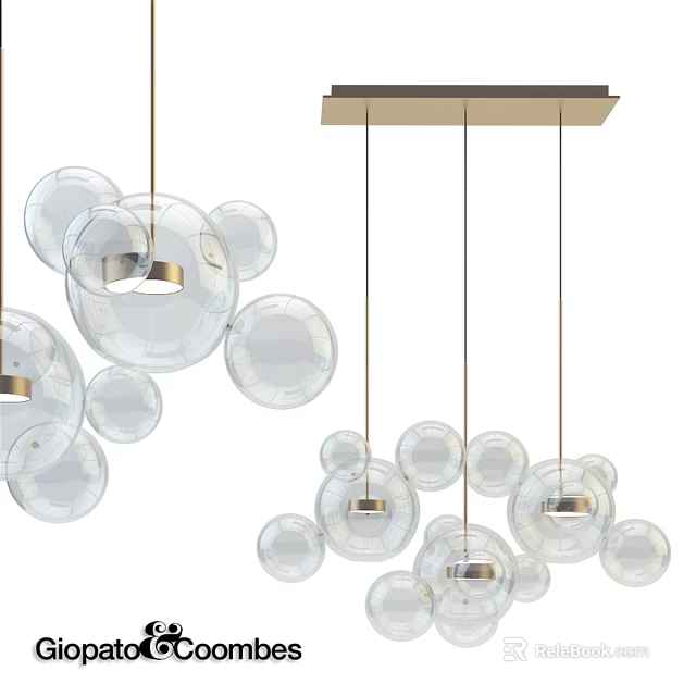 Modern Interior Chandelier With Transparent Glass Balls And Hanging Metal Frame 3d model 