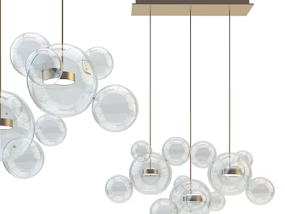 Modern Interior Chandelier With Transparent Glass Balls And Hanging Metal Frame 3d model
