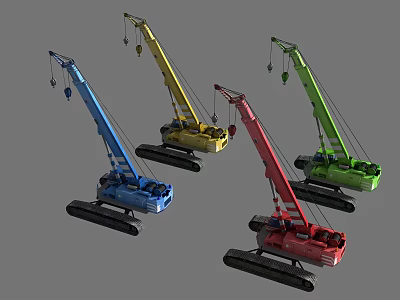 Industrial Equipment Tracked Cranes With Crawler Tracks In Blue Yellow Red Green 3d model
