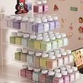 Colorful Decorative Ornaments Set with Bottles on Acrylic Storage Rack Multiple Layers Organized