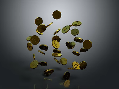 Dynamic 3D Sculpture Carving of Scattered Gold Coins in Rotating Motion Design 3d model