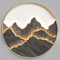 Round Frame Painting With 3D Mountain Design And Golden Border Illuminated Textured Peaks