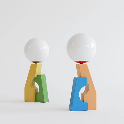 Modern Table Lamp With White Spherical Shade And Colorful Geometric Base Design 3d model