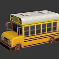 Yellow School Bus Cartoon Model With White Roof Black Stripes Headlights And Windows
