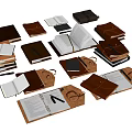 Leather Covered Books And Open Notebooks With Stacked Magazines And Pens