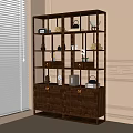 Chinese Style Wooden Display Shelf With Books Scrolls Vases And Decorative Items